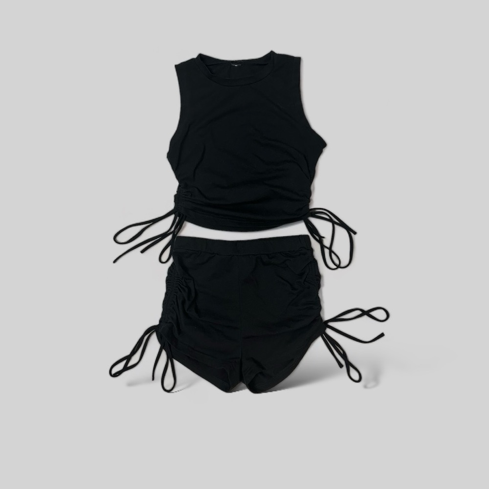 Drawstring Ruched Cropped Tank & Shorts Set (never worn)